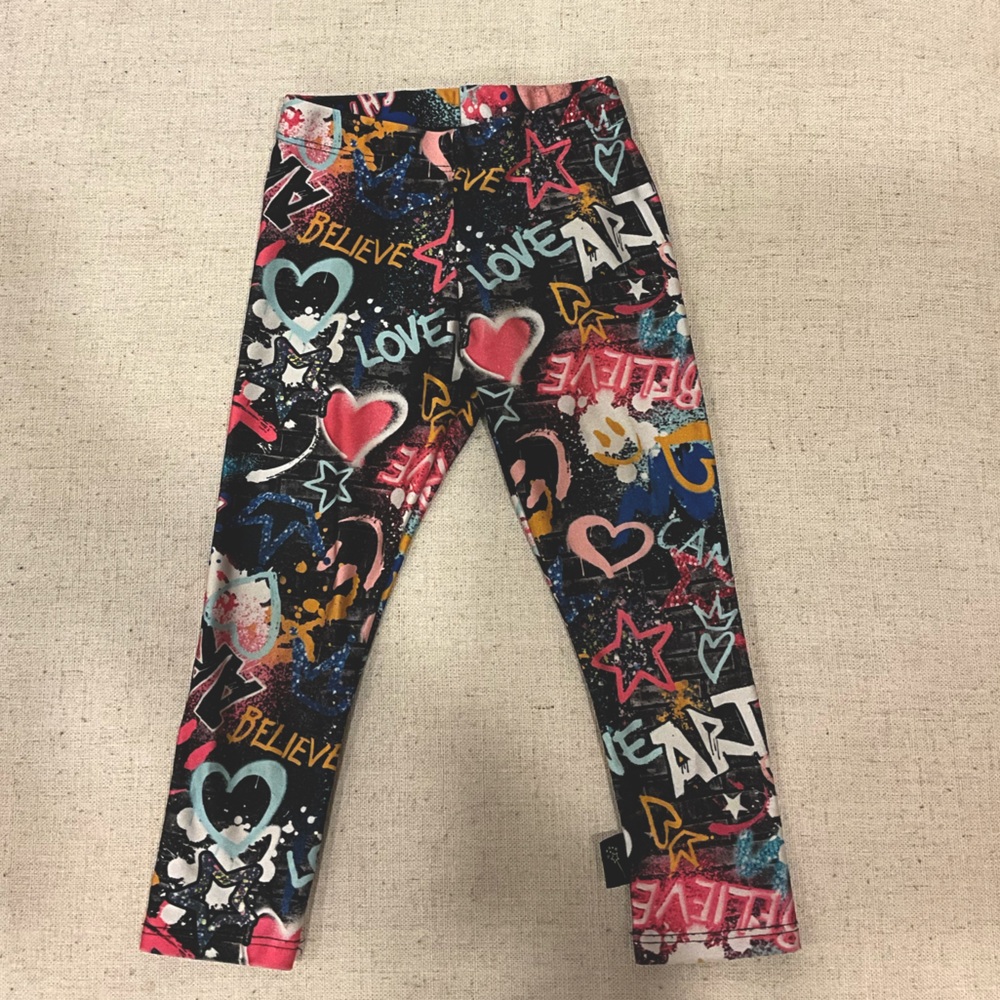 Toddler Girls Pixie Lane Graffiti Leggings. Size 12/18 months
